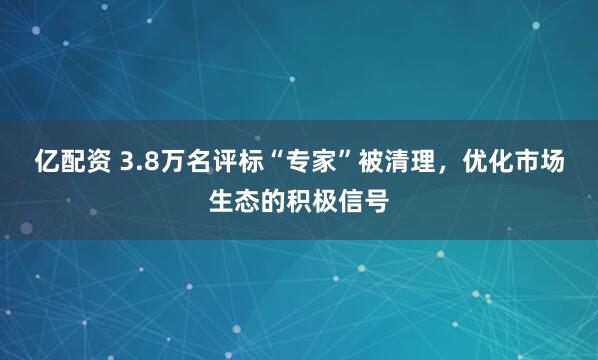 亿配资 3.8万名评标“专家”被清理，优化市场生态的积极信号